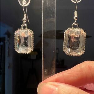 Unique Bargains Sparkly!! Silver Crystal Rectangle Earrings